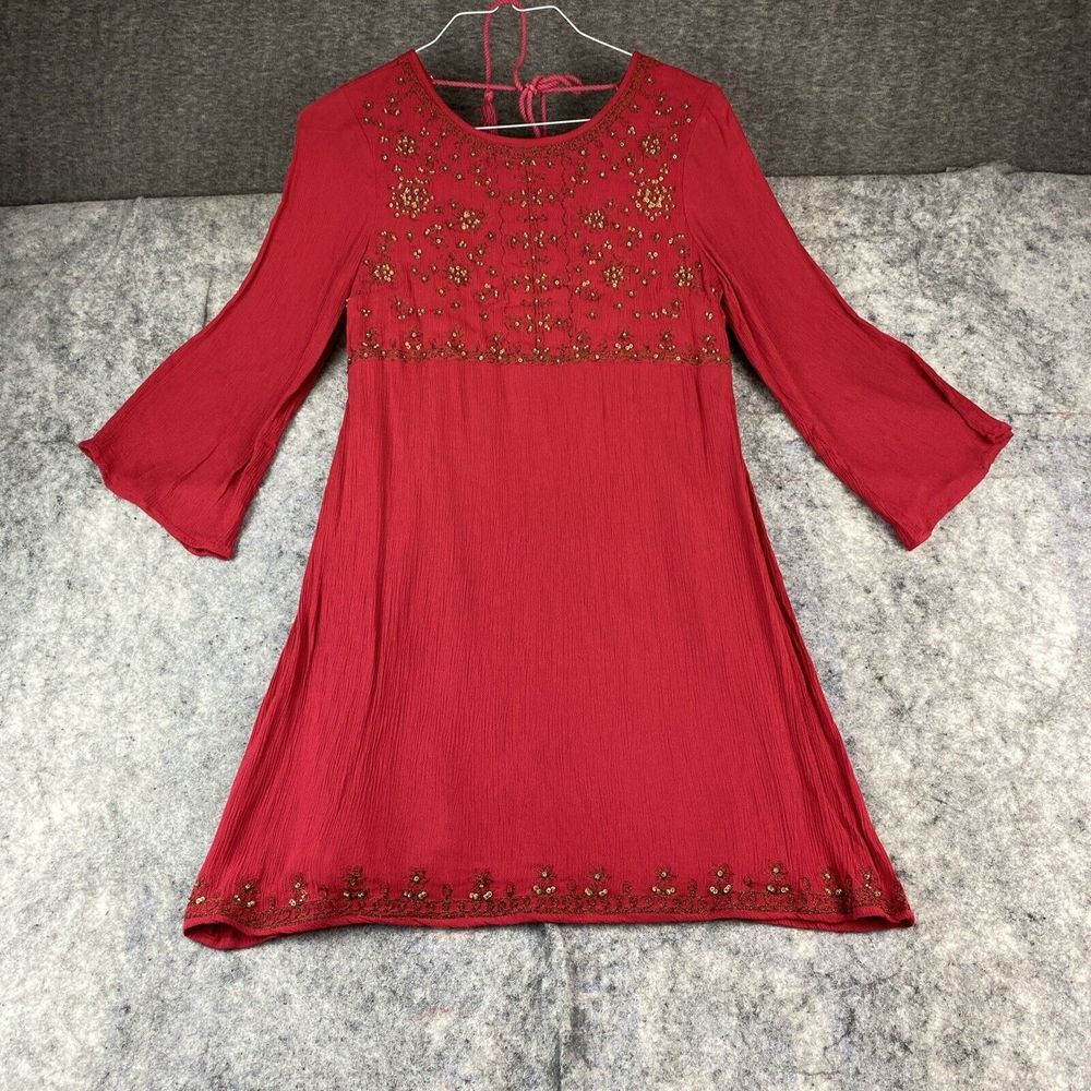 Altar'd State Embroidered Bohemian Beaded Dress Women's Size Medium